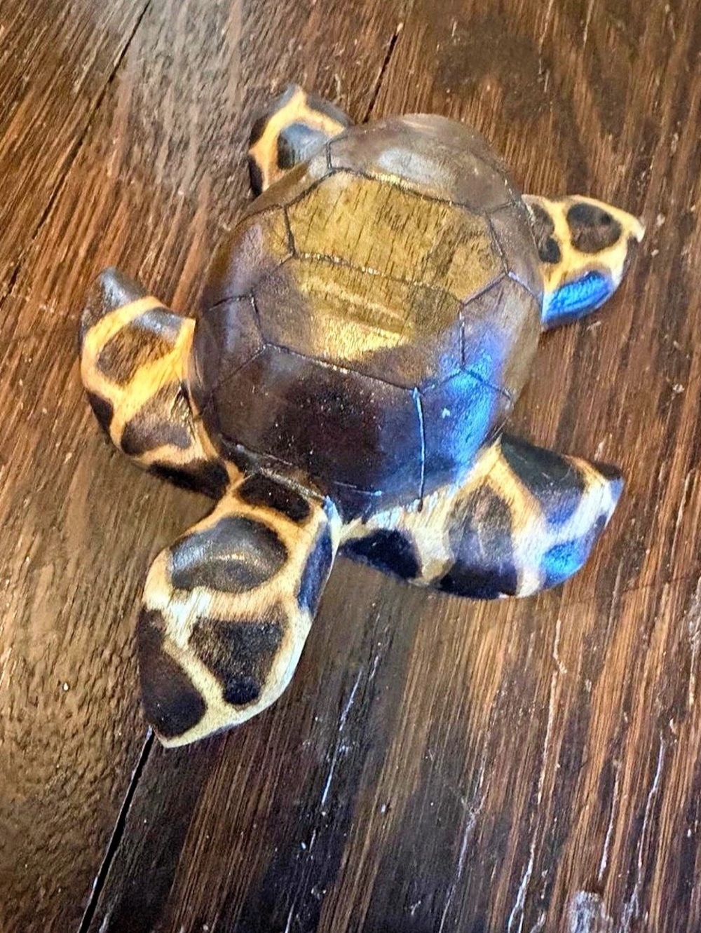 Hand-Painted Turtle Decor in Brown & Yellow